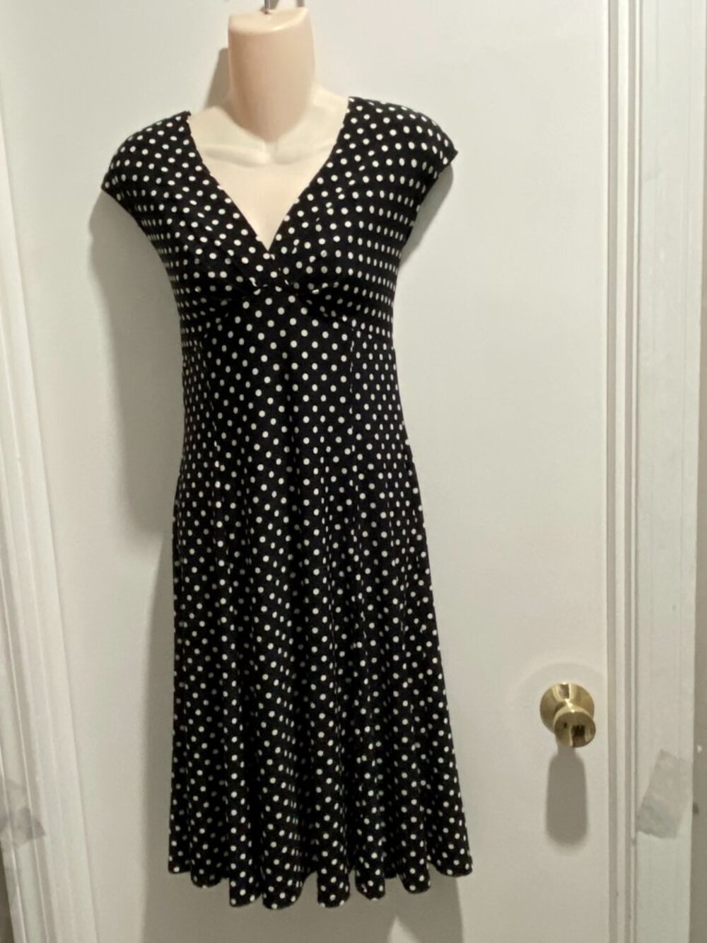 New Chaps RL Polka Dot Babydoll Fit Flare Coquette Cruise Coastal Midi Dress PL
